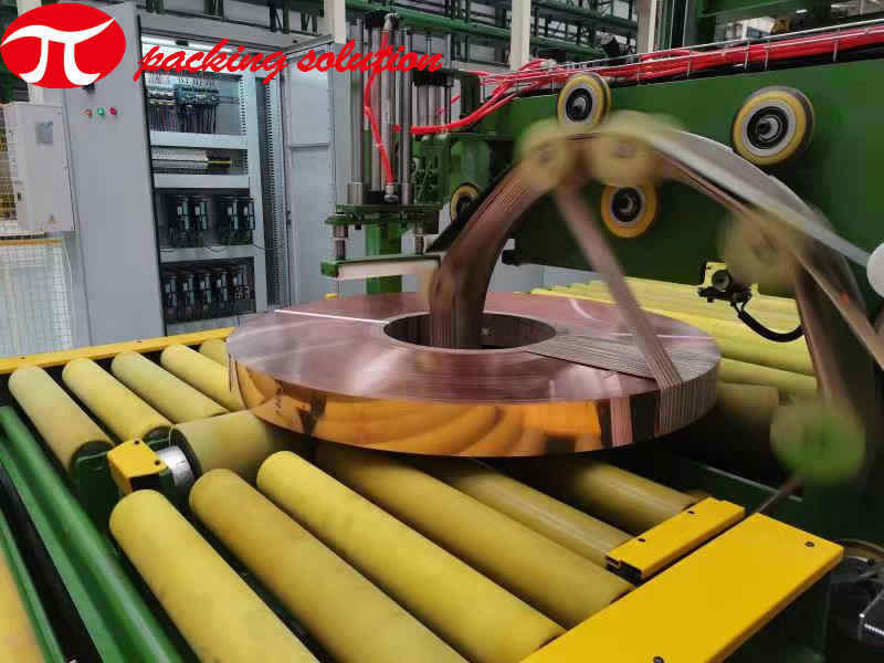 OD 800mm Horizontal Copper Coil Wrapping Machine With Pallet Coveying System