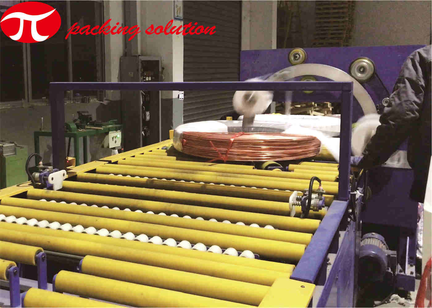 Dustproof Copper Coil Packaging Line Horizontal Wrapping Machine And Stacking System